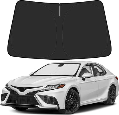 BIBLOZ Car Windshield Sun Shade for Toyota Camry 2018-2025 2026, LE, XLE, SE, XSE, Hybrid Accessories Foldable PET Sunshade Keeps The Car Cool Inside