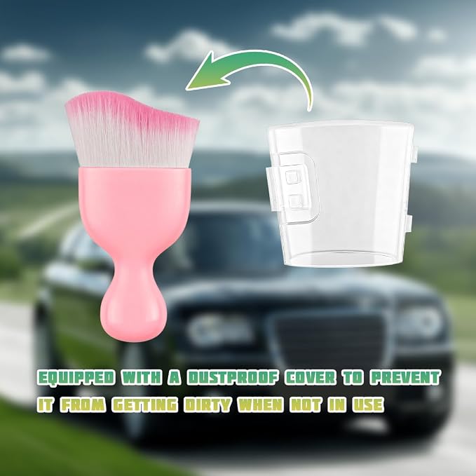 Car Interior Detailing Brush, Curved Soft Bristles Vehicle Removal Dust Collectors, Scratch-Free Automotive Cleaning Tool Accessories, Universal for Truck SUV Sedan (Pink Handle/White Bristle)
