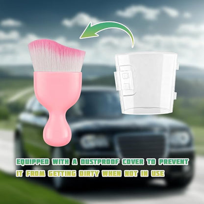 Car Interior Detailing Brush, Curved Soft Bristles Vehicle Removal Dust Collectors, Scratch-Free Automotive Cleaning Tool Accessories, Universal for Truck SUV Sedan (Pink Handle/White Bristle)