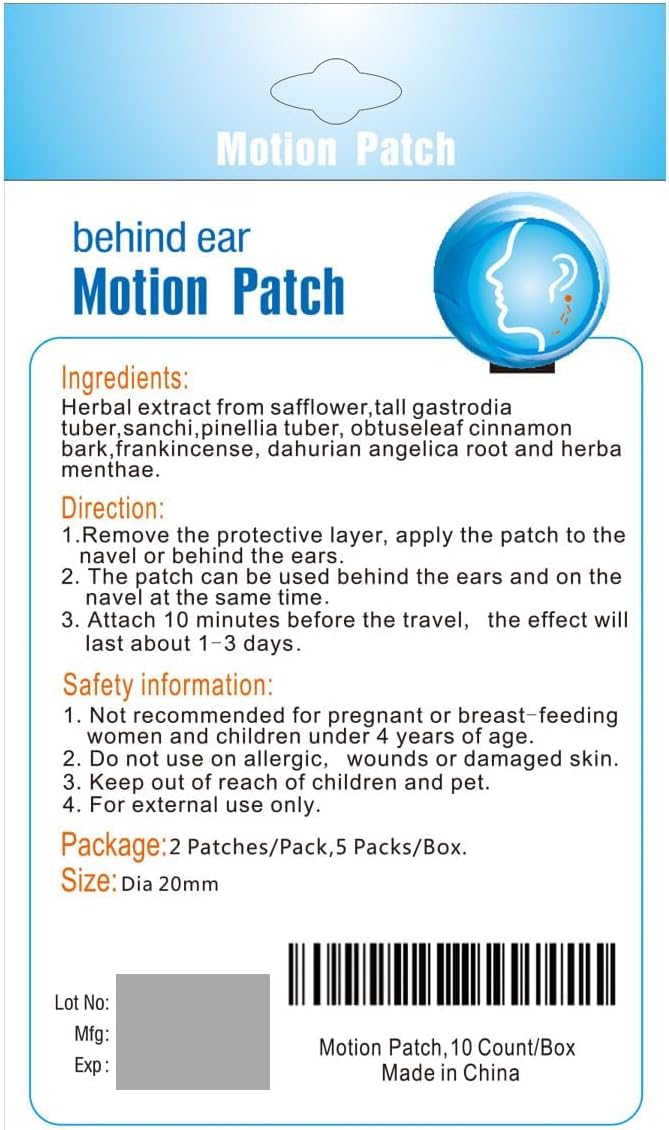 MQ Motion Sickness Patch,30 Count,Non Drowsy Sea Sickness Patches Behind Ear for Cruise Ship Travel, Waterproof Car Sick Patches Fast Acting & Long Last 72H