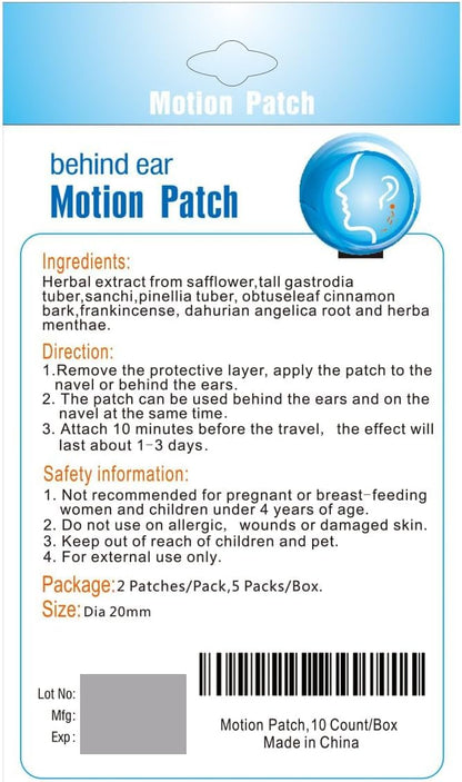 MQ Motion Sickness Patch,30 Count,Non Drowsy Sea Sickness Patches Behind Ear for Cruise Ship Travel, Waterproof Car Sick Patches Fast Acting & Long Last 72H