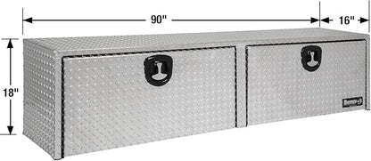 Buyers Products 1701565 Silver Aluminum Diamond Tread Topsider Truck Tool Box, 18x16x90 Inch, Made in USA, Professional Grade, Heavy Duty, Corrosion Resistant, Dual Drop Doors, Compression Latch