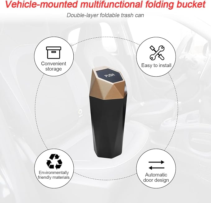 Car Trash Can, Mini Plastics Portable Auto Rubbish Bin with Lid, Leakproof Diamond Design Garbage Holder, Small Waterproof Vehicle Dustbin for Automotive, Kitchen, Home, Office