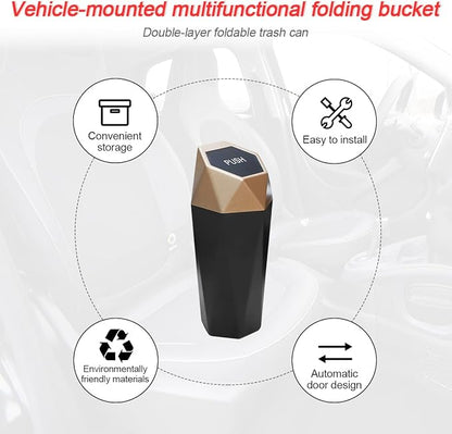 Car Trash Can, Mini Plastics Portable Auto Rubbish Bin with Lid, Leakproof Diamond Design Garbage Holder, Small Waterproof Vehicle Dustbin for Automotive, Kitchen, Home, Office