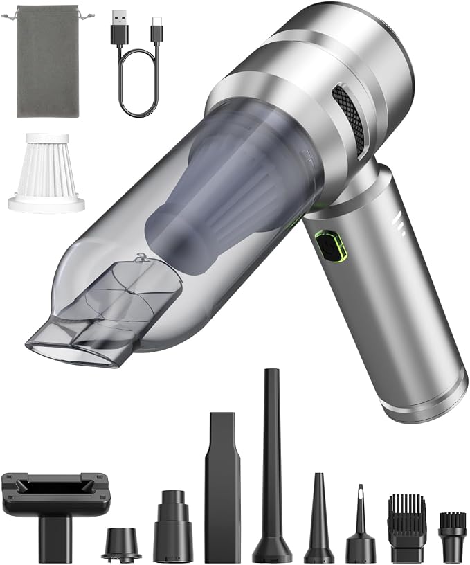 VNOST Car Vacuum,3 Suction Modes,Portable Mini Cordless Cleaner with 50000pa Suction Power,Type-C Charge,Handheld Vacuum for Home,Car,Birthday Gifts for Men Dad Husband (Silver)