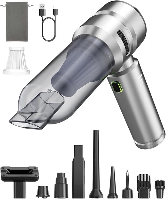 VNOST Car Vacuum,3 Suction Modes,Portable Mini Cordless Cleaner with 50000pa Suction Power,Type-C Charge,Handheld Vacuum for Home,Car,Birthday Gifts for Men Dad Husband (Silver)