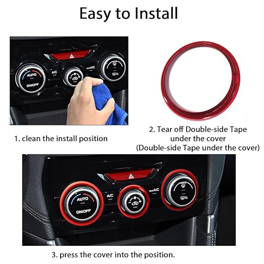 Auovo AC Climate Control Knob Outer Ring Covers Accessories for Subaru Forester 2019-2024 / Crosstrek 2018-2022 2023 / Impreza 2017-2023 Interior for Car Air Condition Switch Control Trim (Red)