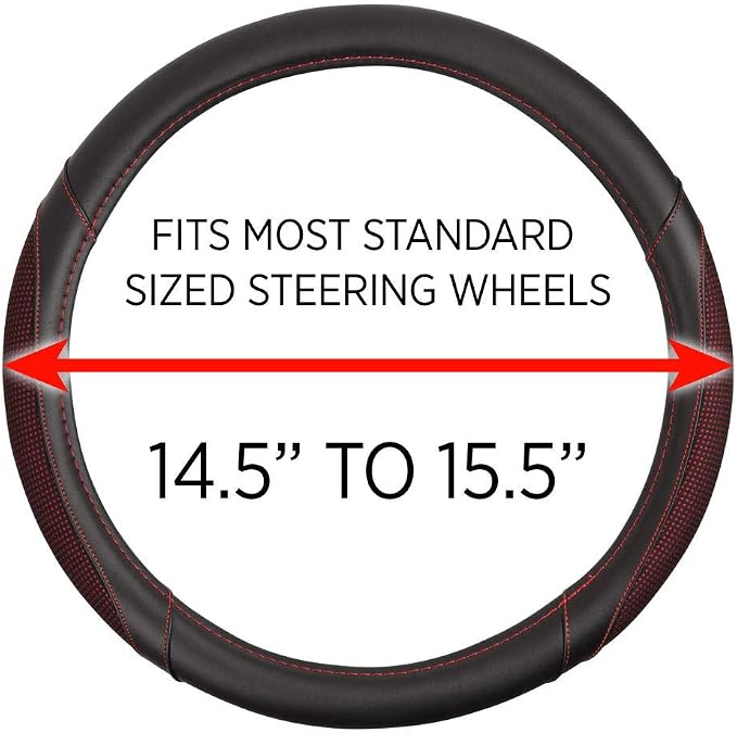 Motor Trend Wine Steering Wheel Cover - Dotted Comfort Polyester Grip on Stitched Synthetic Leather, Wine Stitching/Black