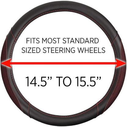 Motor Trend Wine Steering Wheel Cover - Dotted Comfort Polyester Grip on Stitched Synthetic Leather, Wine Stitching/Black