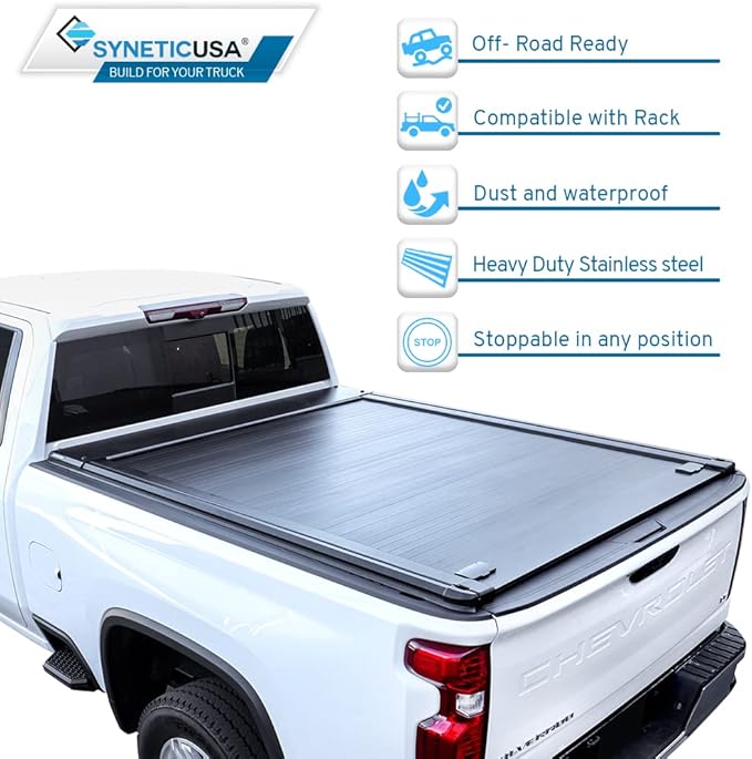 Syneticusa MR Retractable 2026 Chevy Silverado Bed Cover 2500 3500 (2020–2026) 6.8FT | Heavy Duty Aluminum Silverado Truck Bed, Waterproof & Dual Key Lockable System | 5-Year Protection