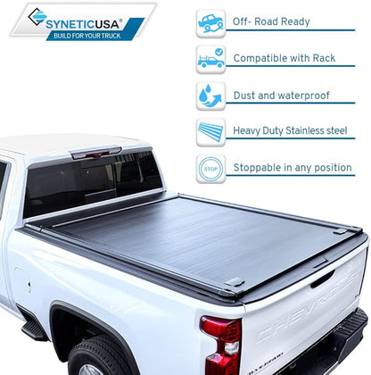Syneticusa MR Retractable 2026 Chevy Silverado Bed Cover 2500 3500 (2020–2026) 6.8FT | Heavy Duty Aluminum Silverado Truck Bed, Waterproof & Dual Key Lockable System | 5-Year Protection