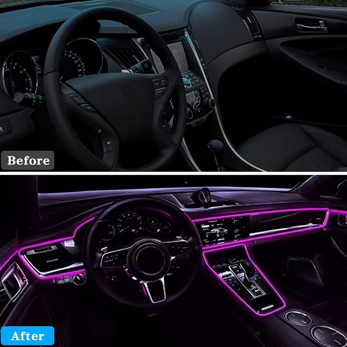 EL Wire Car Interior LED Strips Lights, 16FT 5V USB Auto Neon Light Strip, Electroluminescent Vehicle Interior Ambient Lighting Decor Accessories, Universal for RV, SUV, Truck (Purple)