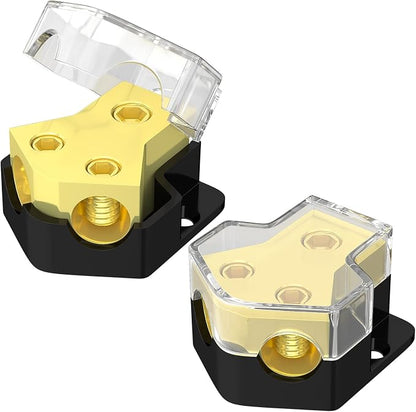 RVBOATPAT 12V Power Distribution Block Car Audio Amp Splitter 2 Way 0/2/4 Gauge in 4/6/8 Gauge Out Ground Distribution Block for Automotive Car Boat