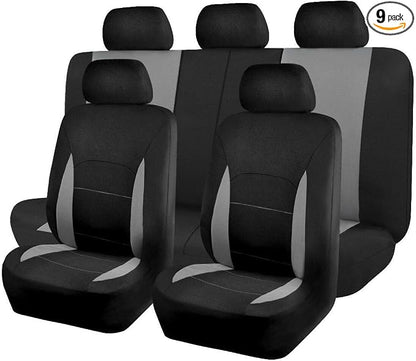 Flying Banner Car Seat Covers Front Seats Rear Bench Polyester car seat Protectors Easy installations Rear Bench Split Classic man Lady Truck (Full Set - Low Back, Black Gray)
