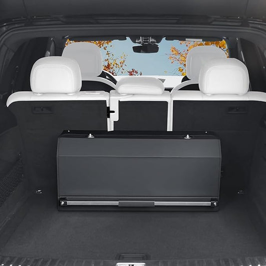 Car Trunk Organizer, Sturdy Car Storage Organizer with Lid and Push-pull Handle Collapsible Leather Cargo Organizer for Suv, Truck, Sedan, Van (Black, 26.7 x 11.4 x 12.2in)