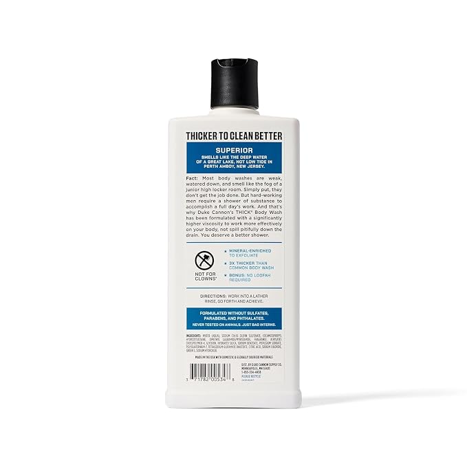Duke Cannon Supply Co. Thick High Viscosity Body Wash – 3X Thicker, Cleansing Shower and Bath Gel, Mineral-Enriched for Men – Men’s Body Scrub – Superior