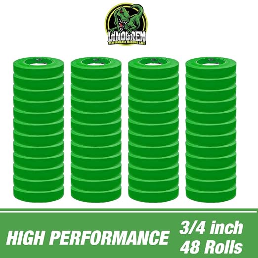 LAUCO DINOGREN High Performance Masking Tape for Car Paint, Heat & Water Resistant, Multi-Purpose Green (0.75 in 48 Rolls) 7765