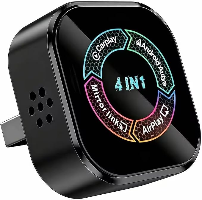 Wireless CarPlay Adapter Screen Mirror, Mini 4 in 1 Wired to Wireless Dongle for CarPlay/Android Auto, Mirror Cast for iOS & Android Phone, Lower Latency, Plug & Play with USB A/USB C Port