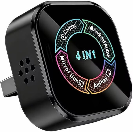 Wireless CarPlay Adapter Screen Mirror, Mini 4 in 1 Wired to Wireless Dongle for CarPlay/Android Auto, Mirror Cast for iOS & Android Phone, Lower Latency, Plug & Play with USB A/USB C Port