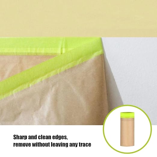 Tape and Drape, 6” x 100 feet Masking Paper for Painting, Pre-Taped Masking Paper with Adhesive, Paint Tape, Car Protection Covering Paper for Car and Furniture, Floor (2 Pack)