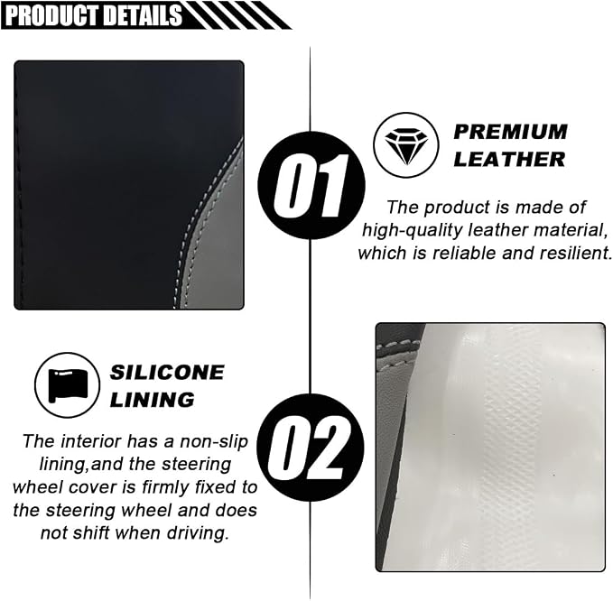 LAINLOY 14.5"-15" Car Steering Wheel Cover, Microfiber Leather Cover, Anti-Slip Breathable Steering Wheel Decoration, Universal Steering Wheel Accessories for Diverse Cars (Gray)