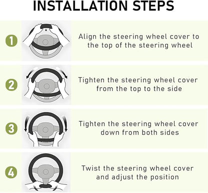 KVAEY Fluffy Car Steering Wheel Cover, 15 Inches Anti-Slip Round Fuzzy Winter Steering Wheel Protector, Soft Warm Plush Steering Wheel Cover for Women Girls, Car Accessories (Gray, Round)