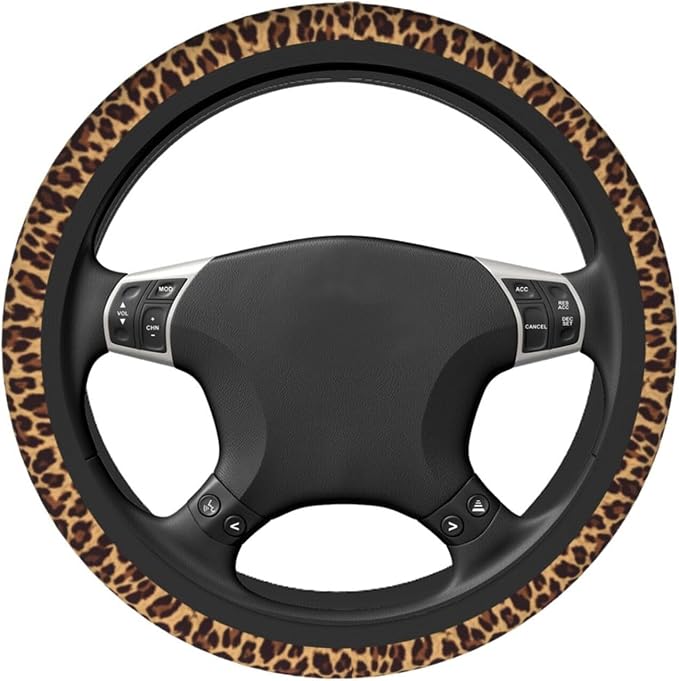 Leopard Steering Wheel Covers Non Slip Neoprene Steering Wheel Protector Cover Universal 15 Inch for Men Women