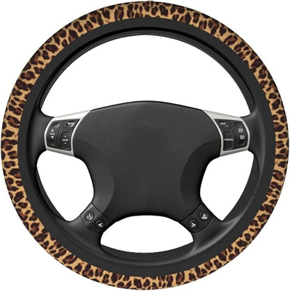 Leopard Steering Wheel Covers Non Slip Neoprene Steering Wheel Protector Cover Universal 15 Inch for Men Women