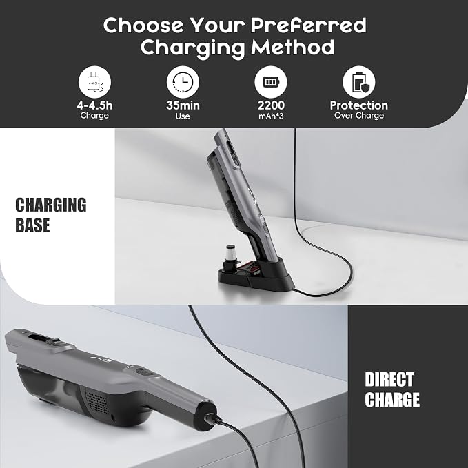 Cordless Handheld Vacuum, Lightweight Portable Hand Vacuum Cleaner with LED Light,Rechargeable Hand Held Vacuum with One-Touch Empty, Powerful Suction for Office, Home,Car, Coal