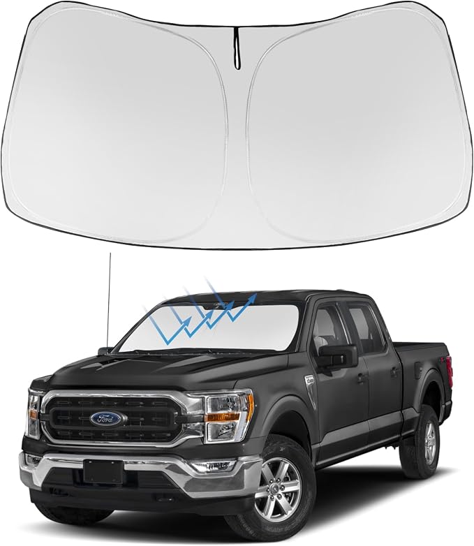 Proadsy 2026 Upgrade Windshield Sun Shade Custom Fit Ford F-150 F150 2021-2025 2026 4-Layer Foldable Front Sunshade Protector Sun Visor Blocks UV Rays Keep Car Cooler
