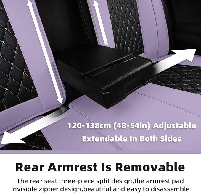 Car Seat Covers Full Set, Super Luxurious Heavy Universal Duty Waterproof Leather Automotive Vehicle Cover for Cars SUV Pick-up Truck, Non-Slip Seat Purple Car Accessories (Full Set/Light purple)