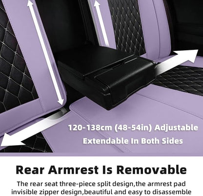 Car Seat Covers Full Set, Super Luxurious Heavy Universal Duty Waterproof Leather Automotive Vehicle Cover for Cars SUV Pick-up Truck, Non-Slip Seat Purple Car Accessories (Full Set/Light purple)