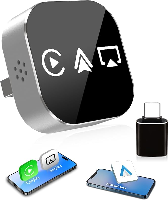 3-in-1 Mini Wireless CarPlay Adapter (2025 Upgraded)-Built-in Wired Carplay/Android Auto for Airplay,Plug&Play,Fast Auto-Reconnect,Bluetooth 5.0,USB/Type-C,iOS10+&Android 11+(Silver)