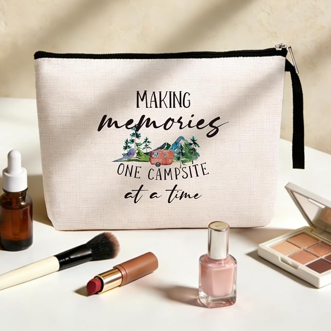 Jztco Camping Gifts for Women - Funny Travel Toiletry Bag for Graduation Gifts, Sister, Bestie, Best Friend BBF - Making Memories One Campsite At A Time