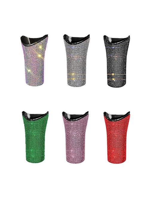 Riloer Bling Car Trash Can Rhinestones Car Trash Can for WomenGlittering Vehicles Trash Can Designed for Small Folding Umbrella Car Trash Bin Black