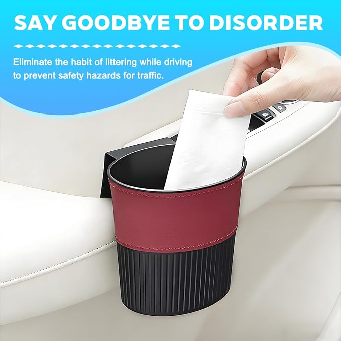 Zpana Car Trash Can, Portable Mini Vehicle Cup Holder Hanging Garbage Container, Multifunctional Automotive Side Door Trash Organizer Can Accessories, Universal for SUV, Sedan, Truck (Red)