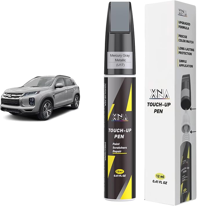 XNA Mercury Gray Metallic(U17) for Mitsubishi Touch Up Paint, 2 in 1 Car Scratch Remover with Pen Tip and Brush, Exact Color-Matched for Car Paint Scratch Repair, Quick & Easy Fix Chips and Nicks