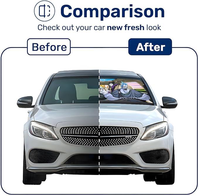 GENANY Witch Cartoon Windshield Sun Shade for Car SUV Truck (64x32 Inches), Automobile Sunshade, Protector Blocks UV, Car Decor