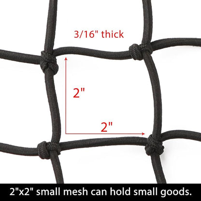 CZC AUTO 22"x38" Black Latex Bungee Cargo Net Strech to 44"x76", Luggage Netting with 2"X2" Small Mesh and 12 Adjustable Plastic Hooks for Rooftop Cargo Carrier Roof Rail Rack Hitch Basket SUV, 2 Pack