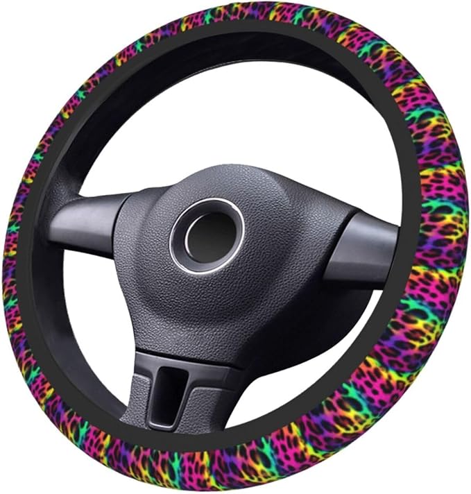 Leopard Print Steering Wheel Covers Non Slip Neoprene Universal 15 Inch Steering Wheel Protector Car Cover for Men Women