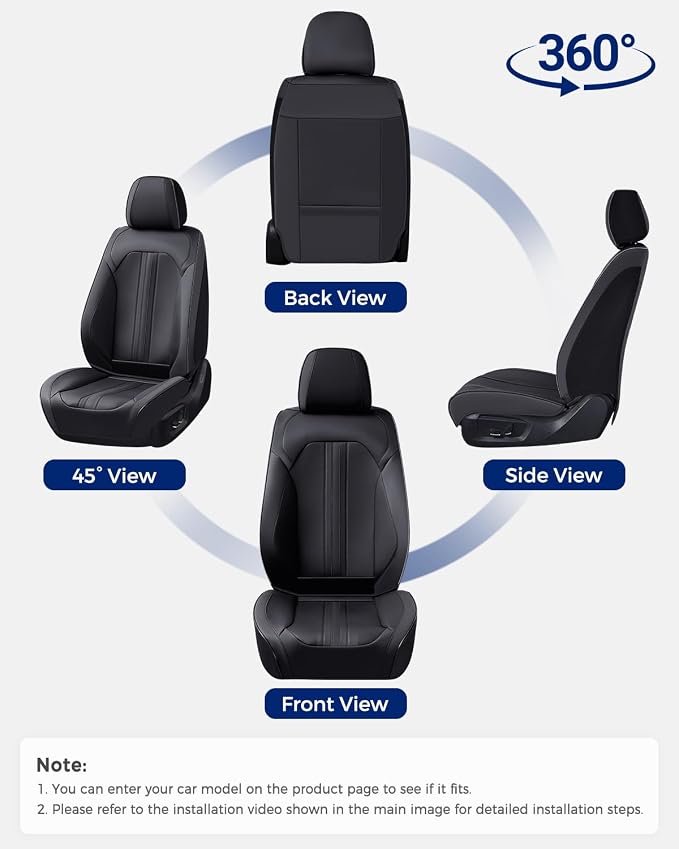Huidasource Seat Covers, Luxury Faux Leather Car Seat Cover, Velcro Adjustable, with Airbags, Seat Belts, Thinning Design Perforation Cooling Heating Universal Fit for Most Cars Vans Trucks SUVs Black
