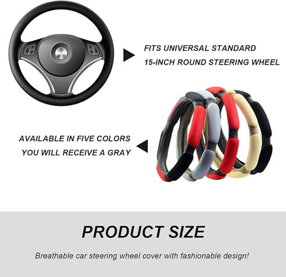 Car Steering Wheel Cover, 15" Anti-Slip Steering Wheel Protector Soft Hand Pad Cushion, Breathable Ice Silk Auto Wheel Wraps Comfy Grip All-Season Protector for Most Vehicles (Gray)