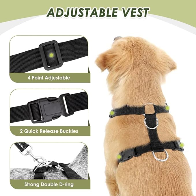 Lukovee Dog Car Harness Seat Belt, Adjustable Mesh Breathable Vest with Elastic Bungee Tether, Soft Padded 2-in-1 Safety Car Harness Seatbelt for Small Medium Large Dogs (Black,S)