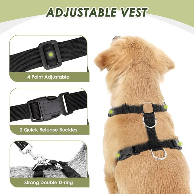 Lukovee Dog Car Harness Seat Belt, Adjustable Mesh Breathable Vest with Elastic Bungee Tether, Soft Padded 2-in-1 Safety Car Harness Seatbelt for Small Medium Large Dogs (Black,XXXS)