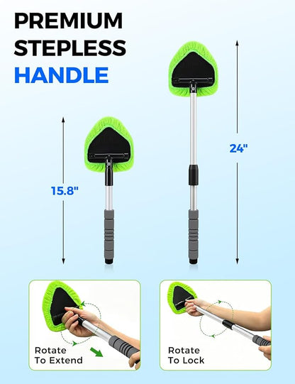 XINDELL 24-inch Windshield Cleaner Tool – Upgrade Large Head Car Interior&Exterior Window Cleaning Kit with Extendable Handle & 4 Microfiber Pads, Auto Wiper Brush for Car, Trucks, SUVs, RVs & Home