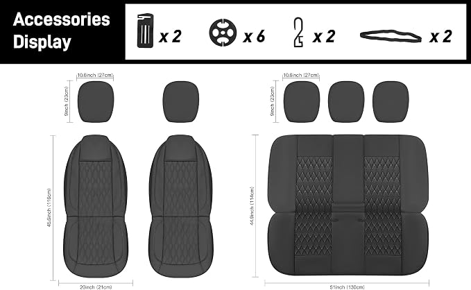 CAROMOP Faux Leather Car Seat Covers Full Set,Luxury and Comfortable Covers for Cars,Split Bench Compatible Car Interior Covers,Universal Fit for Suvs,Vans,Trucks,Airbag Compatible(5-Seat Black)