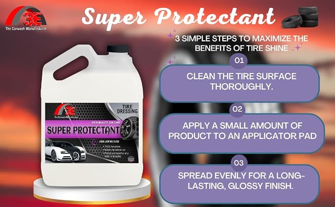 Super Protectant Tire Shine - High Gloss Wipe-On Dressing with Silicone - 1 Gallon - for Tires, Rubber, Vinyl & Plastic - Safe for Cars, Trucks, Motorcycles, RVs & More