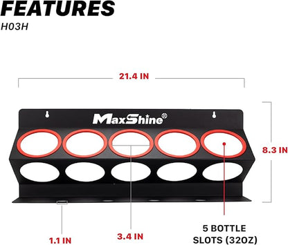 Maxshine Universal Detailing Spray Bottle Holder – Mobile Detailing & Car Garage Organizer, Holds 5 Bottles (16/32oz) with 4 Small Holes – Lightweight Design, Easy Wall Mounting (Blank)