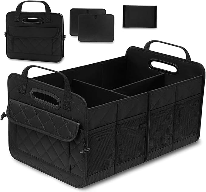 AOPHY Car Trunk Organizer, 75L Large Capacity Waterproof Auto Storage with Non-Slip Bottom Strips, Collapsible Cargo Organizer for Suv, Truck, Sedan, Portable Car Accessories for Women Men(Black)