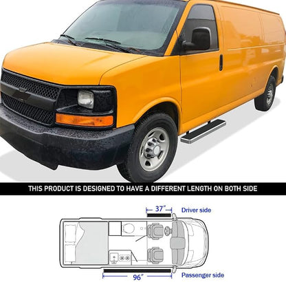 APS 304 Stainless Steel Polished 6in Silver Running Boards Compatible with Chevy Express GMC Savana 1500 2500 3500 2003-2026 Full Size Van 3-Door (Side Steps Side Bars)